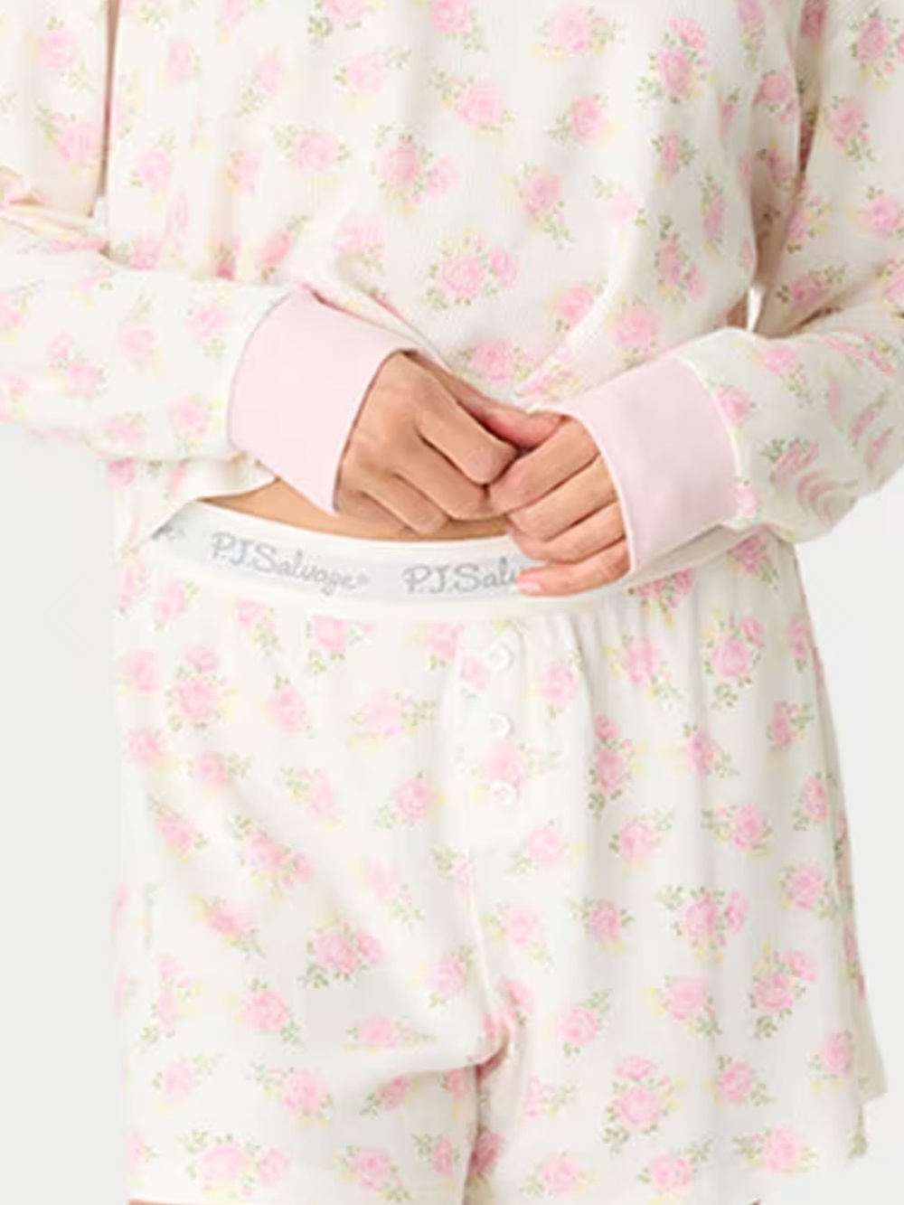 NWT PJ Salvage Light Cream & Pink Floral Boyfriend Boxer Short Bottoms Sz L
